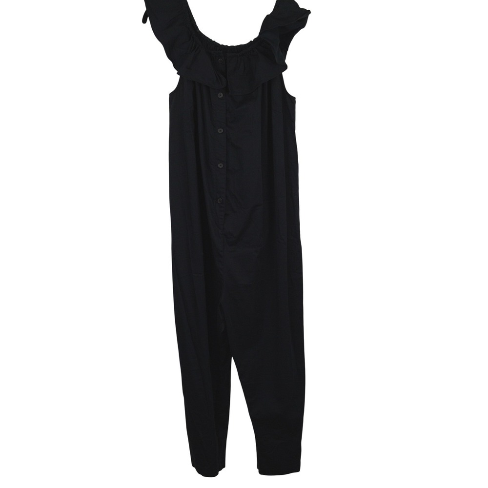 HATCH The Nines Black Ruffle Off Shoulder Button Front Jumpsuit Womens XL